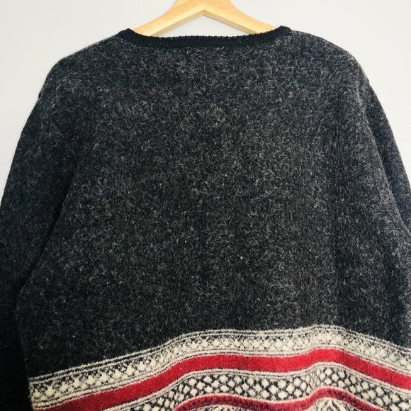 VTG Tally Ho Gray Jacket XL 100% Wool Fair Isle Long Sleeve Cardigan Sweater Top - Picture 9 of 9